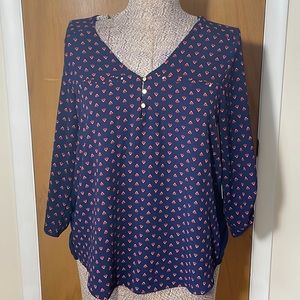 Tempted NWT Juniors XL Navy with Salmon Design Blouse